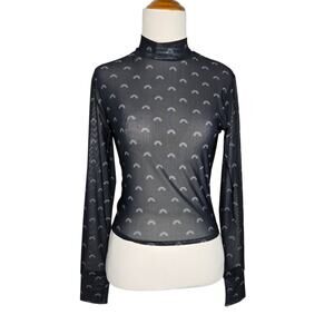 Sheer Whimsigoth Women Cropped Top Mesh Sun Print Cozi Fitted Grunge Medium